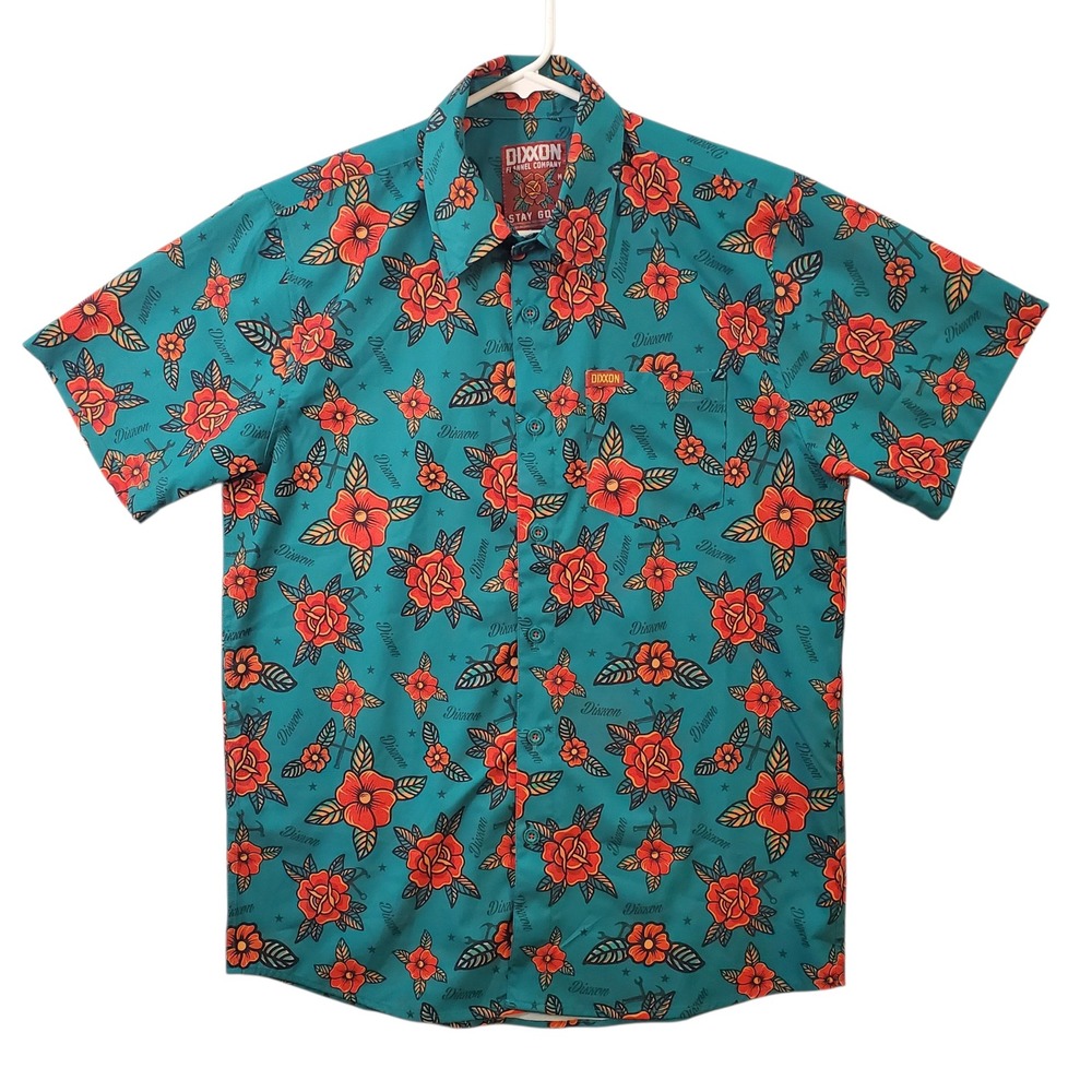 Dixxon Flannel Co Party Mens M Hawaiian Shirt Green Stay Gold Floral Button Up